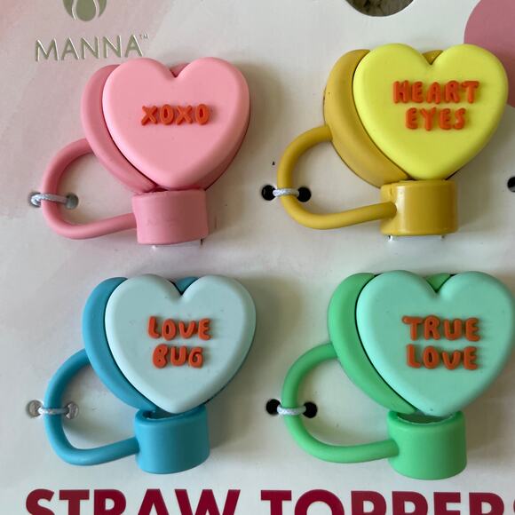 Conversation Heart Straw Toppers 6pk Valentines Day Multicolor Silicone XO New - Picture 3 of 12